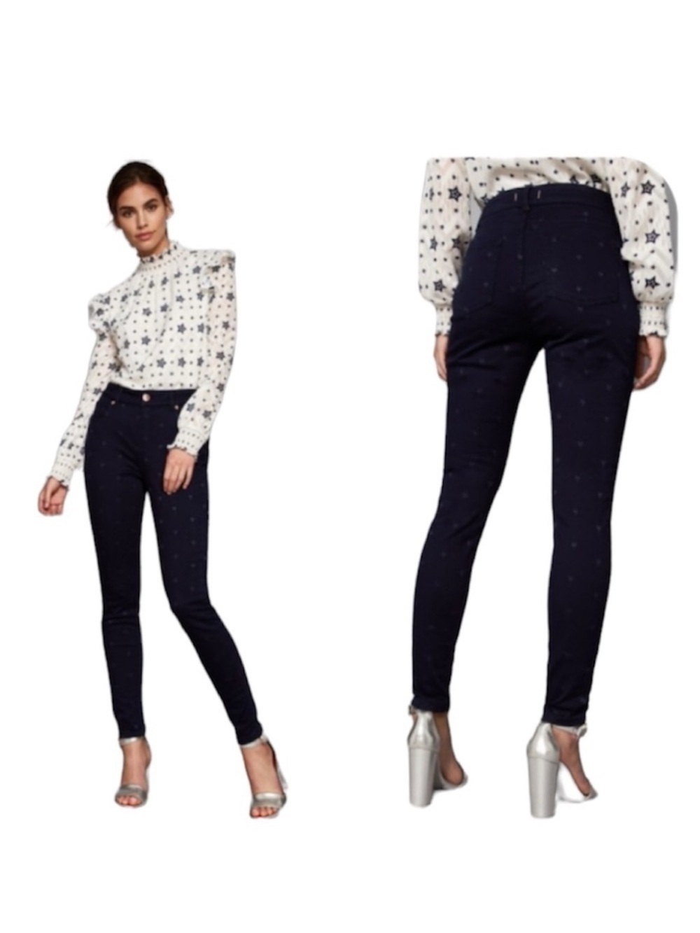 Ted Baker DAHLENE Embroidered Star Black Skinny Jeans Sz 30